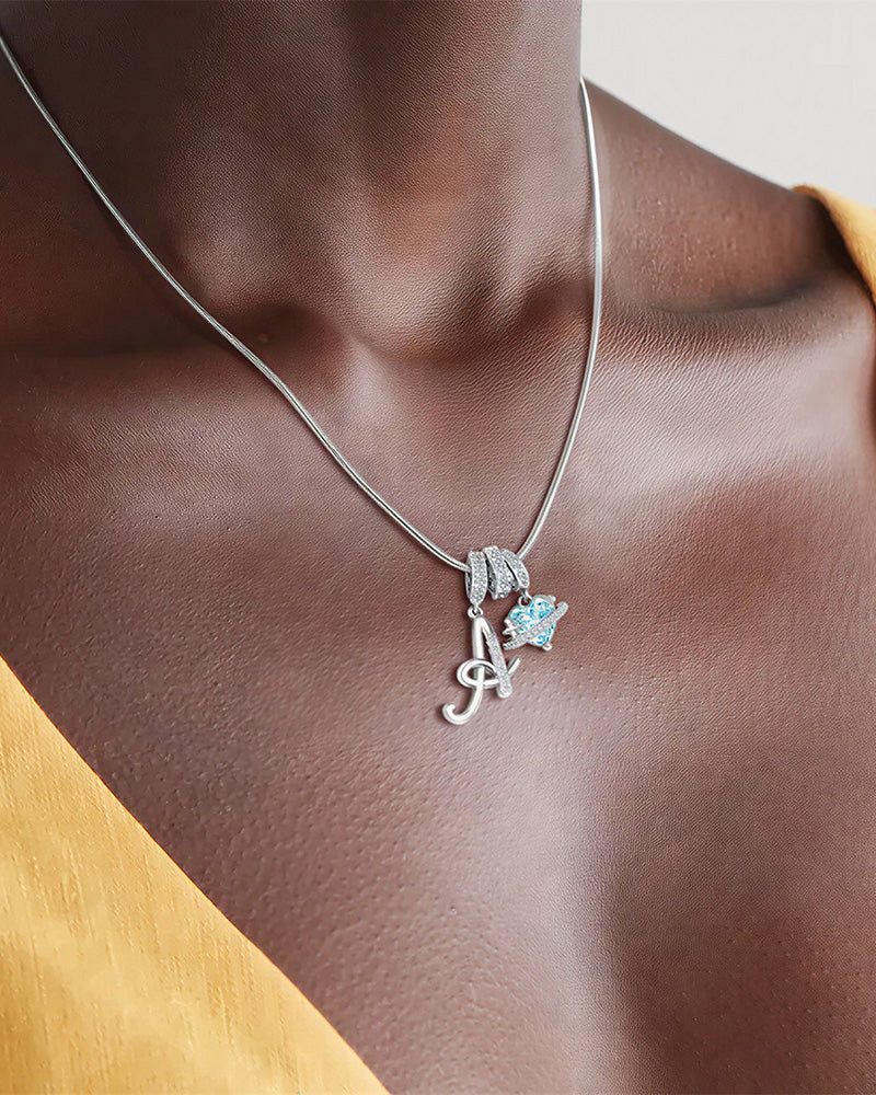 Curvvvy® Personalized Initial Necklace with Pink Heart Planet Pendant