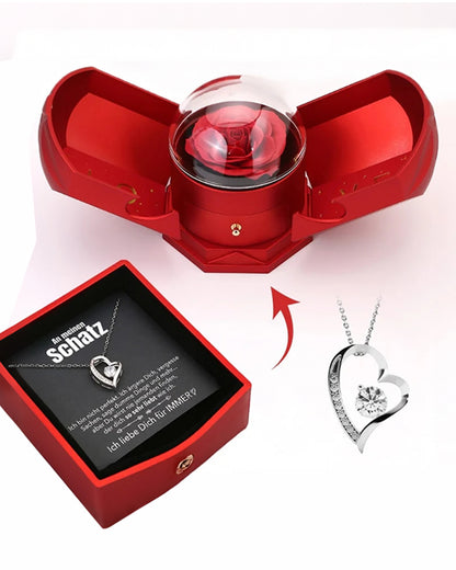 Curvvvy® Sparkling Heart Necklace & Rotating Rose Box-For My Wife