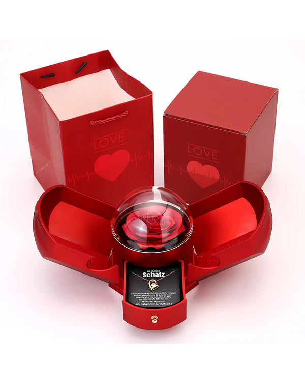 Curvvvy® Sparkling Heart Necklace & Rotating Rose Box-For My Wife