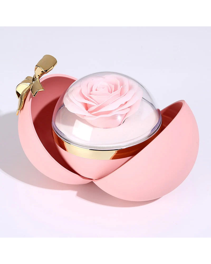 Curvvvy® Round Rose Box - With Engraved Double Heart Necklace