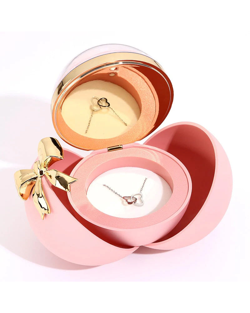 Curvvvy® Round Rose Box - With Engraved Double Heart Necklace