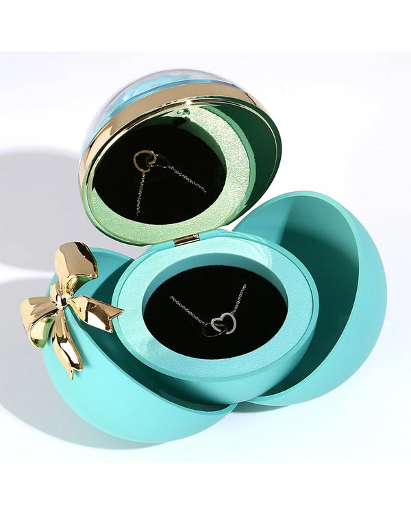 Curvvvy® Round Rose Box - With Engraved Double Heart Necklace