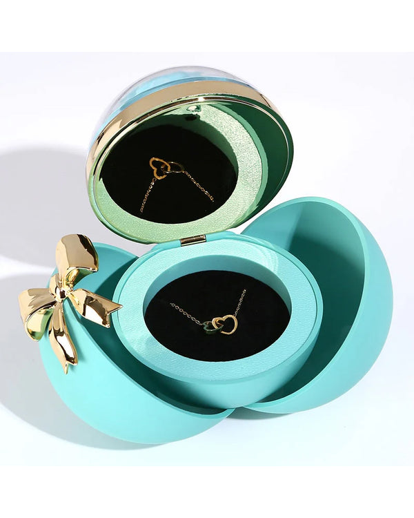 Curvvvy® Round Rose Box - With Engraved Double Heart Necklace