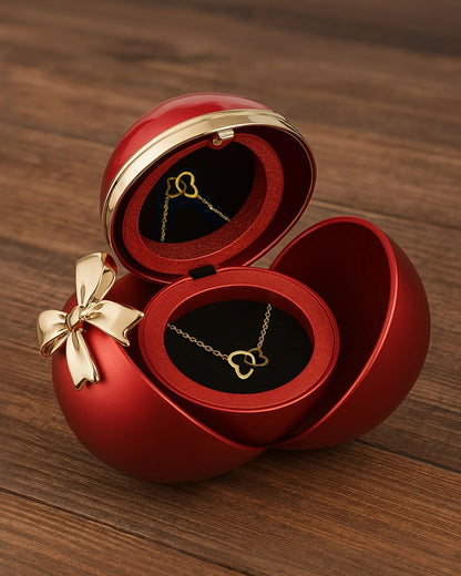 Curvvvy® Round Rose Box - With Engraved Double Heart Necklace