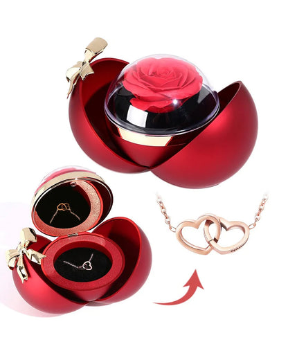 Curvvvy® Round Rose Box - With Engraved Double Heart Necklace