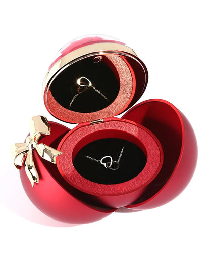 Curvvvy® Round Rose Box - With Engraved Double Heart Necklace