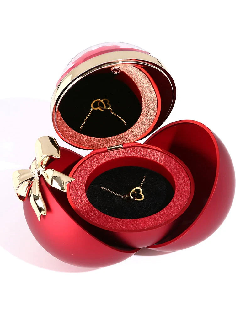 Curvvvy® Round Rose Box - With Engraved Double Heart Necklace