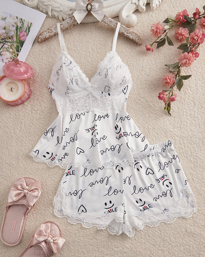 Curvvvy® BlossomLace – Lace-Trim Cami & Shorts Pajama Set