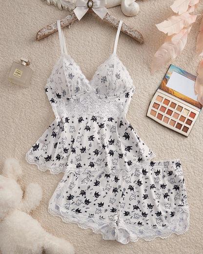 Curvvvy® BlossomLace – Lace-Trim Cami & Shorts Pajama Set