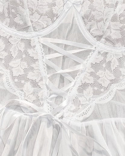 Lace Underwire Suspender Sheer Dresses Curvvvy-US