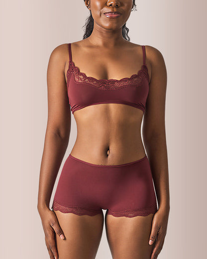 Curvvvy® Women's Lace Trim Wirefree Lightweight Underwear Set