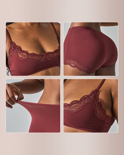 Curvvvy® Women's Lace Trim Wirefree Lightweight Underwear Set