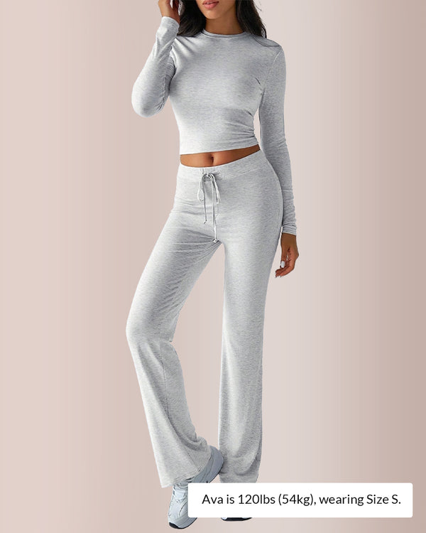 Curvvvy® Solid Long Sleeve Crop Top & Drawstring Pants Set