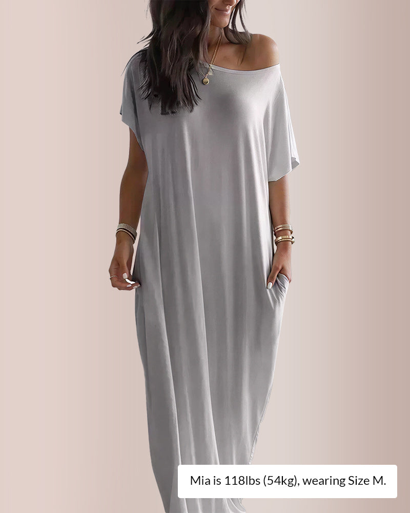 Curvvvy® Solid Batwing Sleeve Lounge Dress