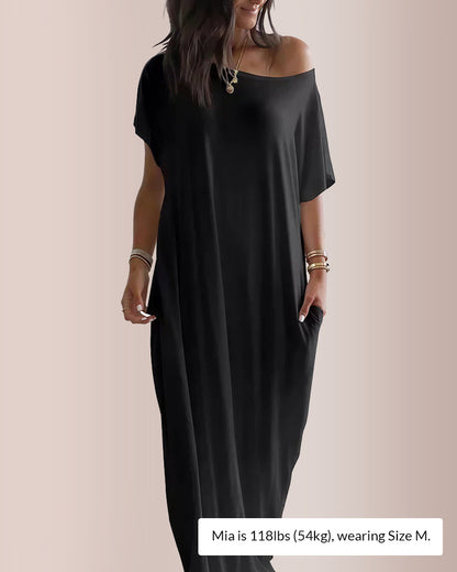 Curvvvy® Solid Batwing Sleeve Lounge Dress
