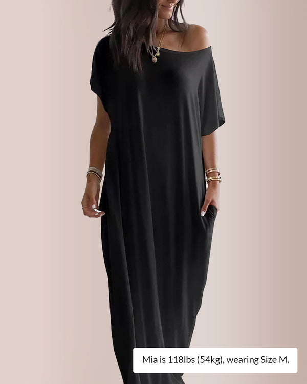 Curvvvy® Solid Batwing Sleeve Lounge Dress