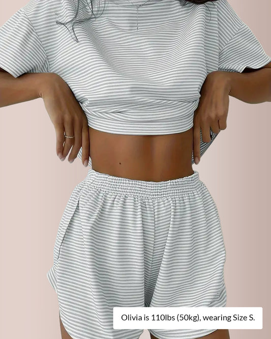 Curvvvy® Striped Tee & Split Shorts PJ Set