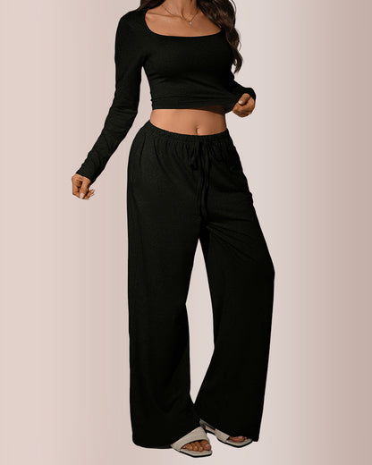 Curvvvy® Square Neck Crop Top & Wide Leg Pants Set