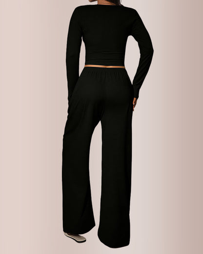 Curvvvy® Square Neck Crop Top & Wide Leg Pants Set
