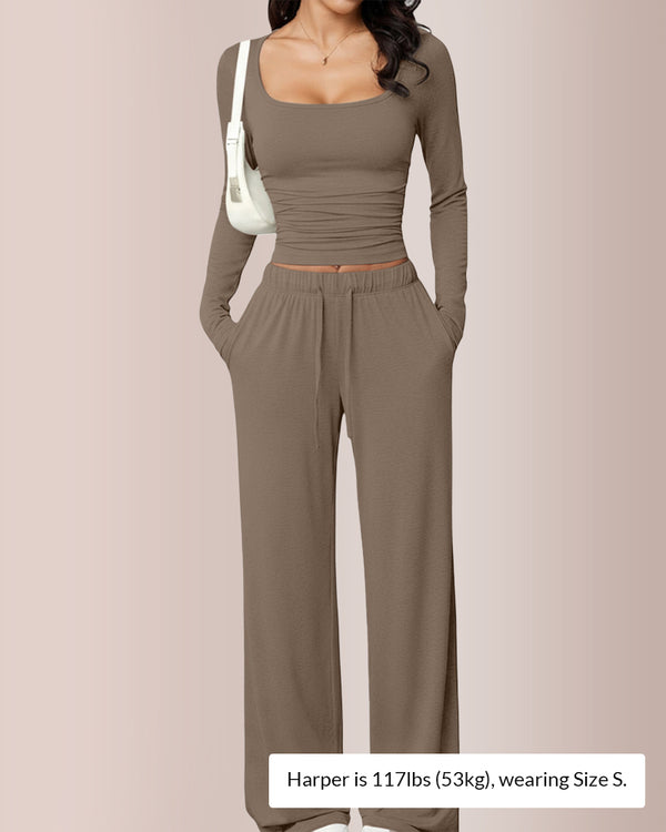 Curvvvy® Square Neck Crop Top & Wide Leg Pants Set