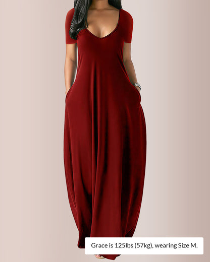 Curvvvy® Plus Size V-Neck Loose Fit Maxi Dress with Pockets