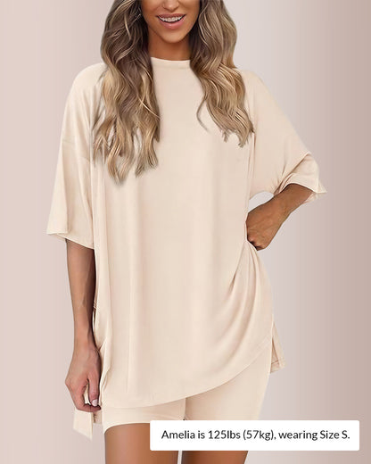 Curvvvy® Oversized Tee & Biker Shorts Lounge Set