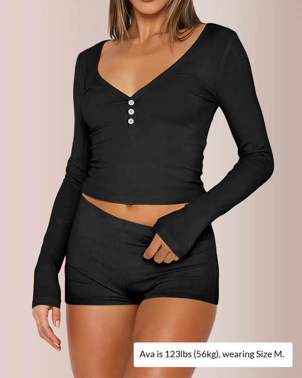 Curvvvy® Button Front Crop Top & Shorts Set
