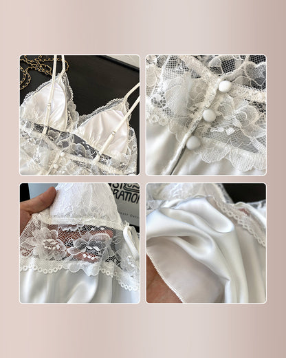Curvvvy® Lace Trim Satin Cami & Shorts Pajama Set