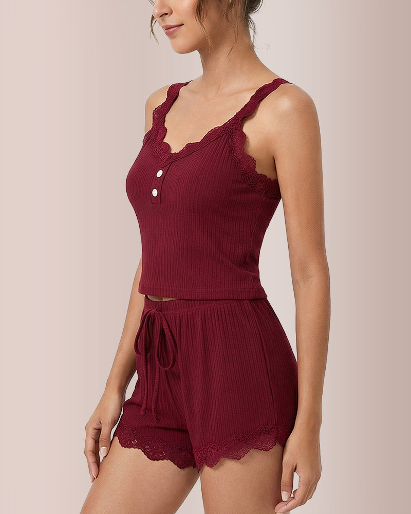 Curvvvy® Cozy Elegance 3-Piece Ribbed Lace Loungewear Set