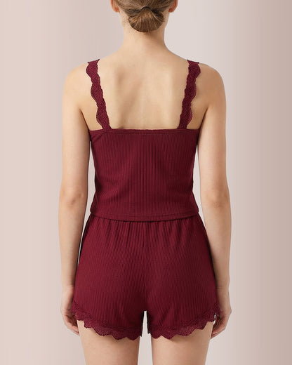 Curvvvy® Cozy Elegance 3-Piece Ribbed Lace Loungewear Set