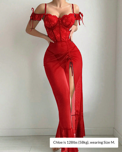 Curvvvy® Alluring Lace & Mesh Corset Nightgown