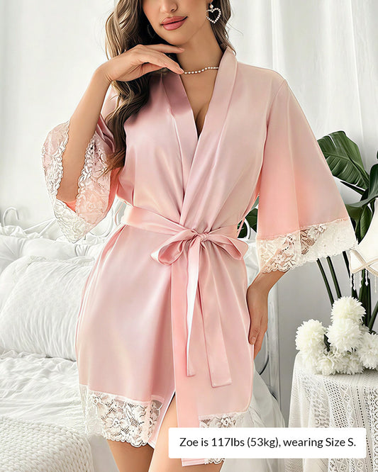 Curvvvy® Elegant Satin Lace-Trimmed Short Loungewear Robe