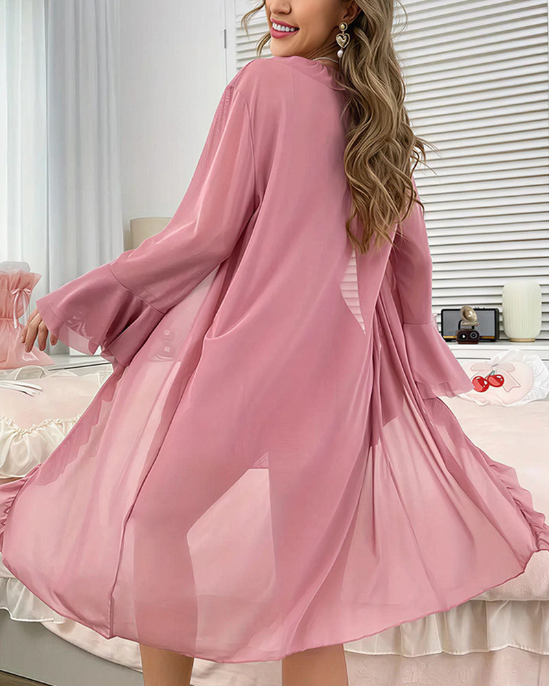 Curvvvy® Deep-V Lace Nightgown & Matching Robe Set