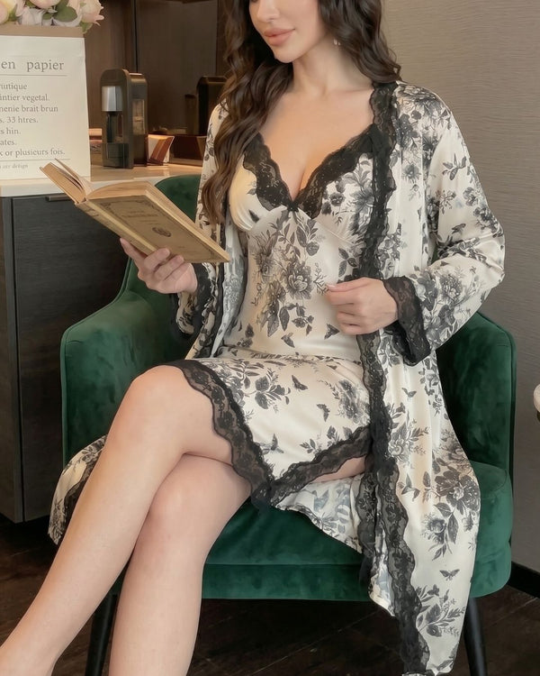 Curvvvy® Lace Floral Sleepwear Two Piece Set