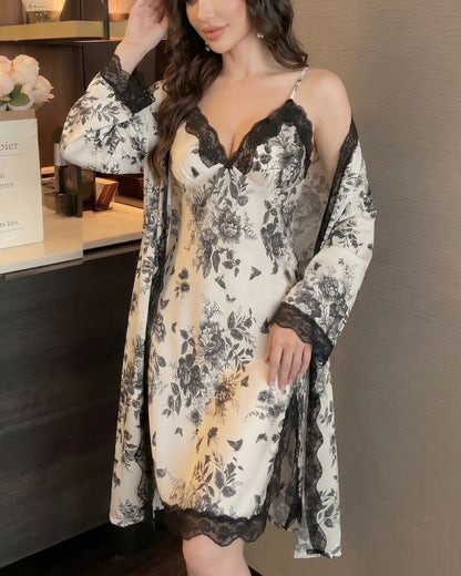 Curvvvy® Lace Floral Sleepwear Two Piece Set