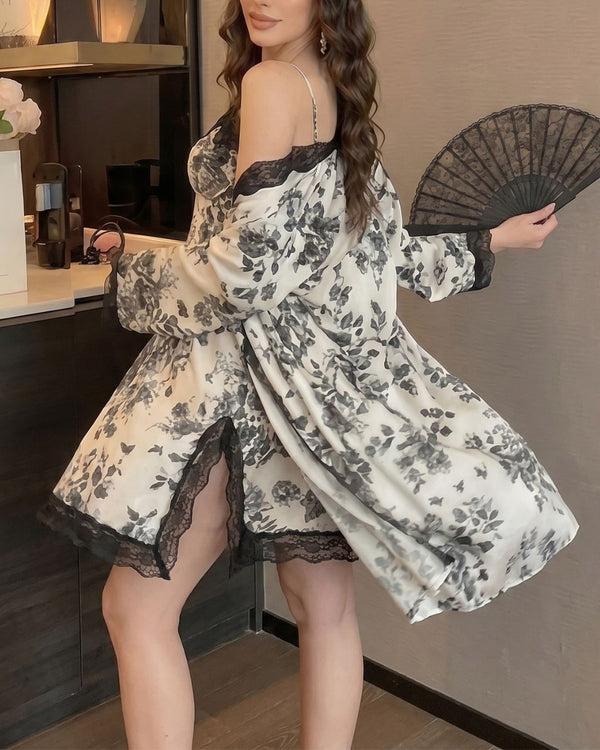 Curvvvy® Lace Floral Sleepwear Two Piece Set