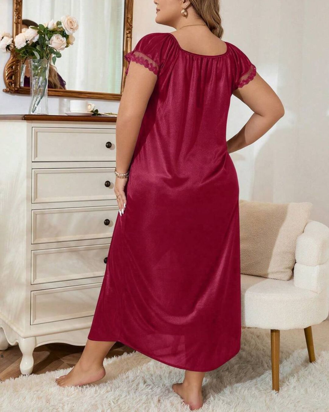 Curvvvy® Plus Size Square Neck Bow Embellished Pajama Night Dress