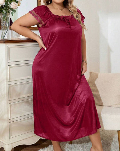 Curvvvy® Plus Size Square Neck Bow Embellished Pajama Night Dress