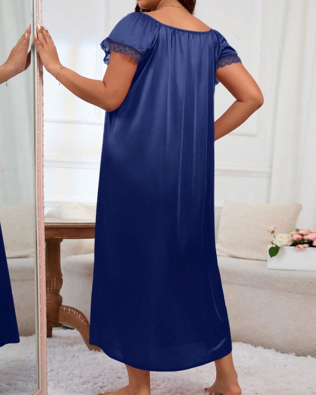 Curvvvy® Plus Size Square Neck Bow Embellished Pajama Night Dress