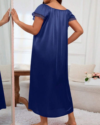 Curvvvy® Plus Size Square Neck Bow Embellished Pajama Night Dress