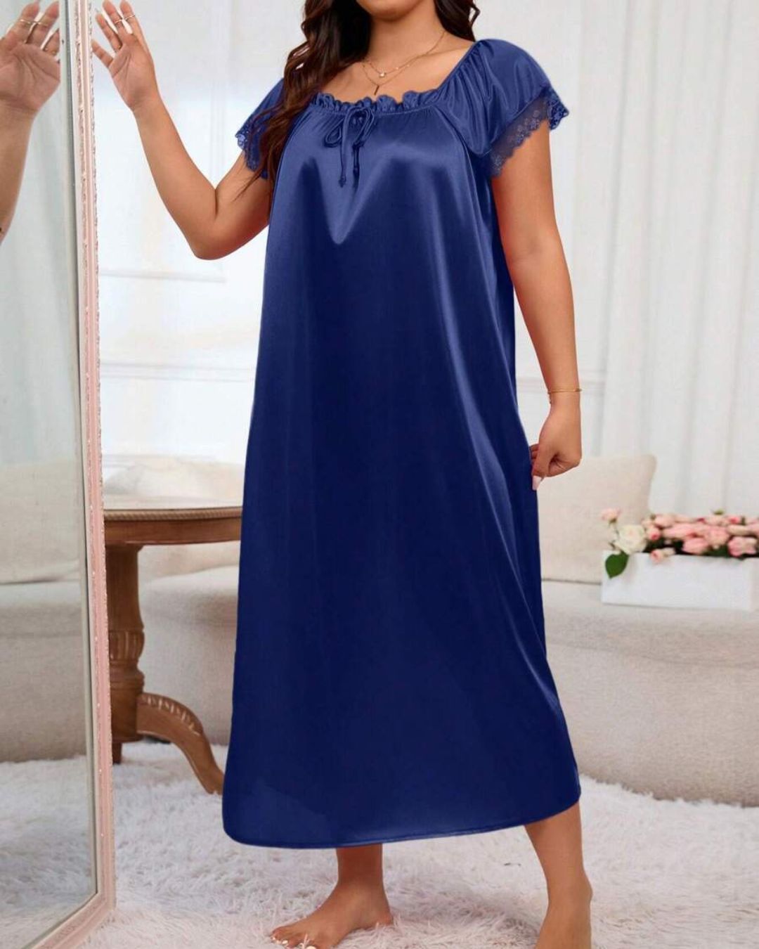 Curvvvy® Plus Size Square Neck Bow Embellished Pajama Night Dress