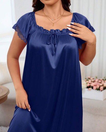 Curvvvy® Plus Size Square Neck Bow Embellished Pajama Night Dress