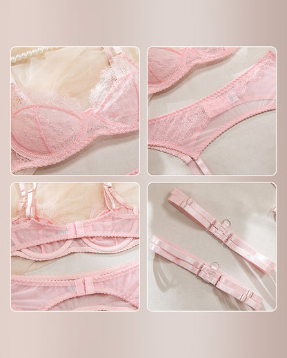 Curvvvy® Midnight Allure French Lace 4-Piece Garter Lingerie Set