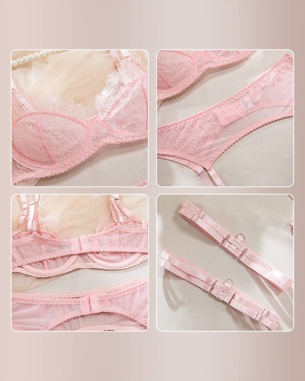 Curvvvy® Midnight Allure French Lace 4-Piece Garter Lingerie Set