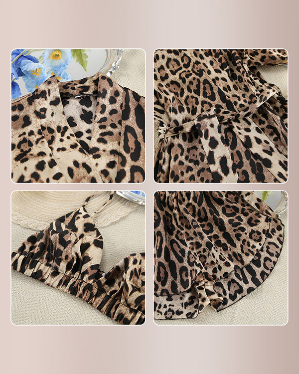 Curvvvy® Leopard Print Long Sleeve 3-Piece Pajama Set