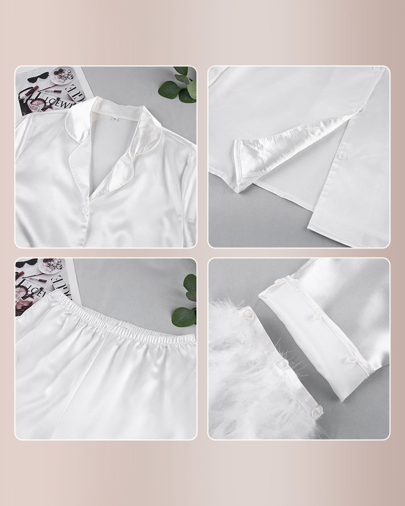 Curvvvy® Ice Silk Feather Loose Pajama Set