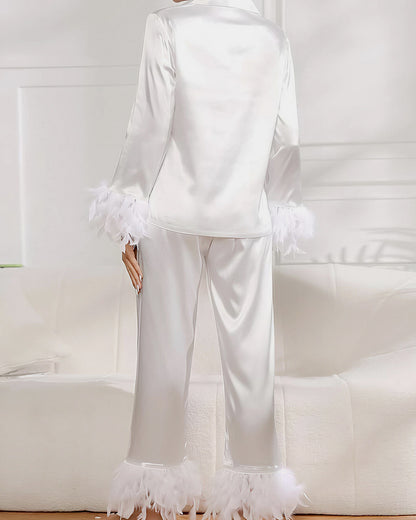 Curvvvy® Ice Silk Feather Loose Pajama Set