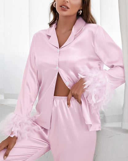 Curvvvy® Ice Silk Feather Loose Pajama Set