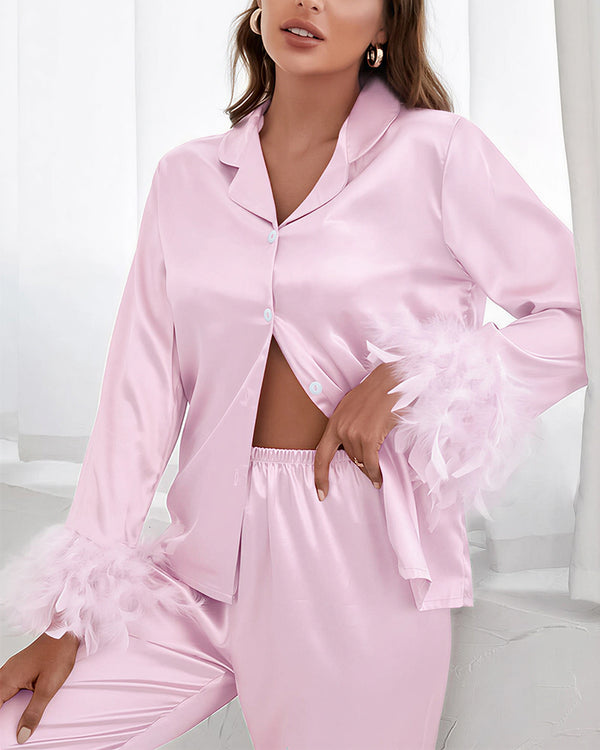 Curvvvy® Ice Silk Feather Loose Pajama Set