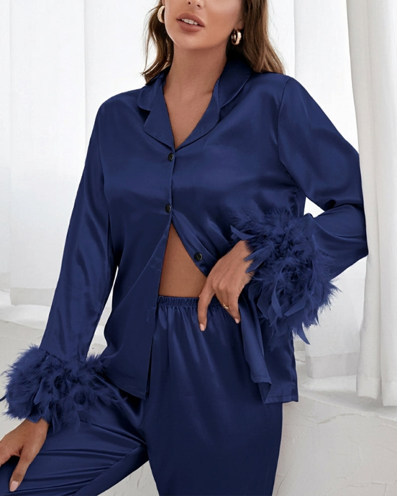 Curvvvy® Ice Silk Feather Loose Pajama Set